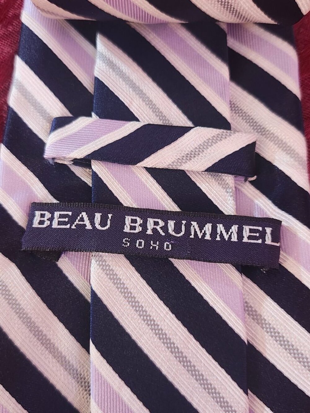 Beau Brummel Soho Pink, White, Black Striped Handmade 100% Silk Repp Tie - Picture 5 of 6